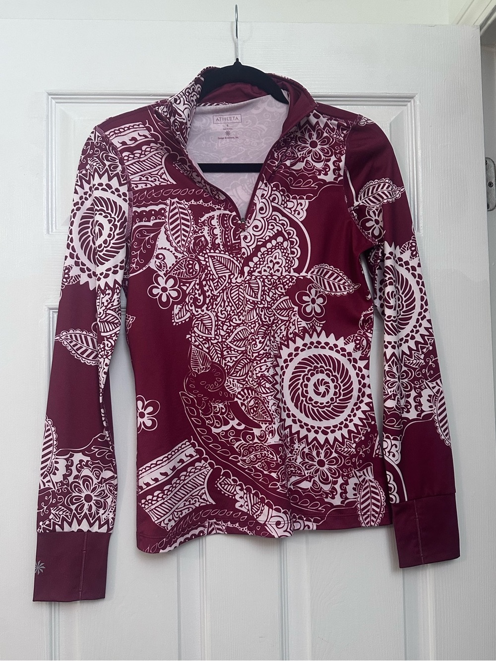 Athleta Bandana Quarter Zip Activewear Jacket Small Red White Paisley